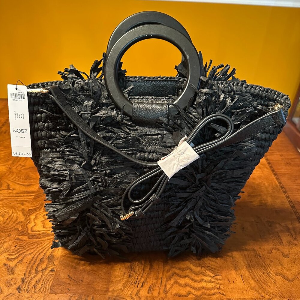 Chicos black strap bag round handle tote New With Tags